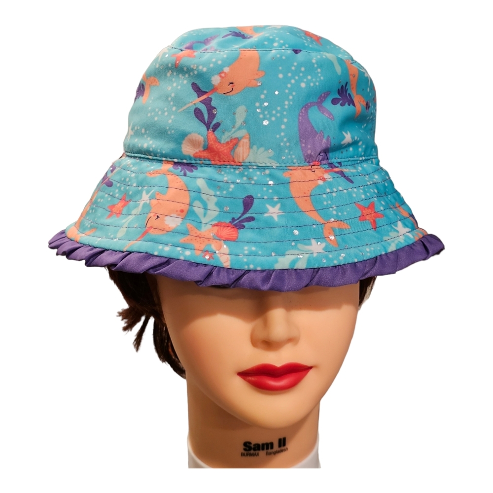 U V Skinz Girls UPF 50+ Reversible Sunwear Bucket Hat Blue/ Purple Size 4T Whale